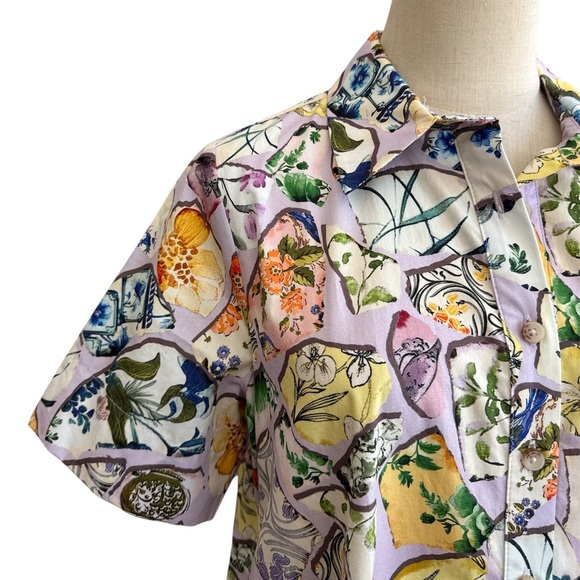 Anthropologie The Pollie Swing Tunic Button Down Floral Mini Dress Size Small - Picture 4 of 10